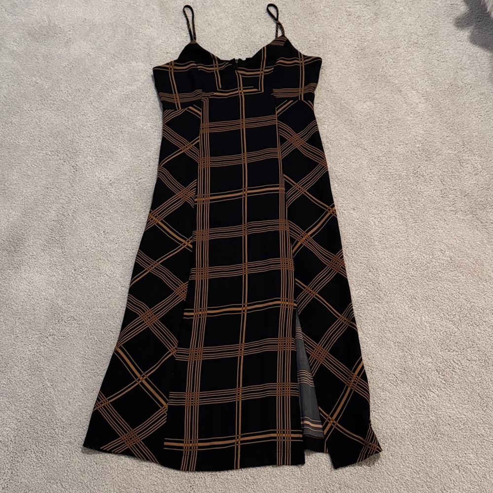 Halogen Black and Tan Checkered Midi Dress